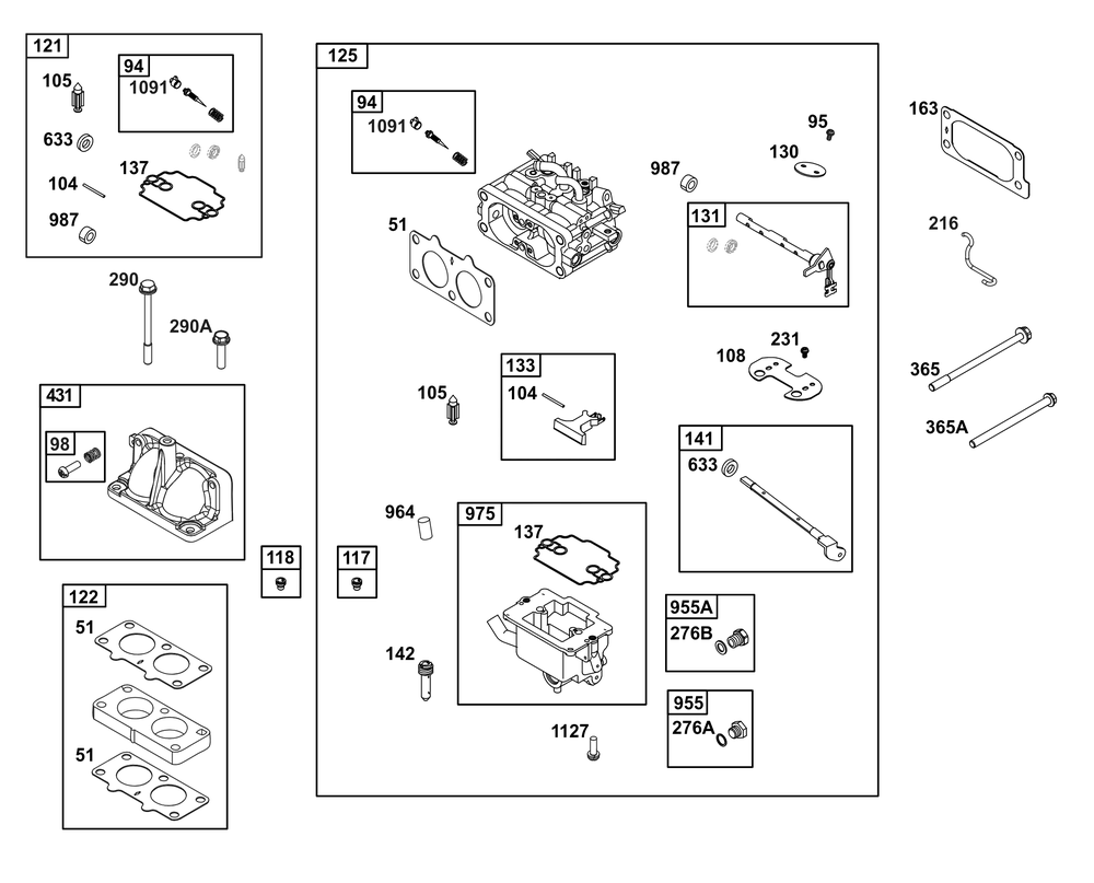 Carburetor Group Diagram and Parts List for 386447-0425-G1 200000 - 399999 Briggs and Stratton Engine